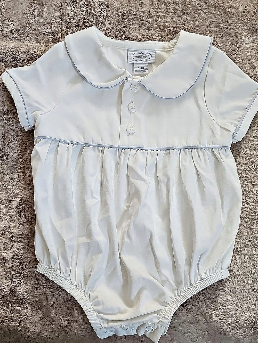 Cuddle Pie Baby White Collared Romper 3-6M Like New